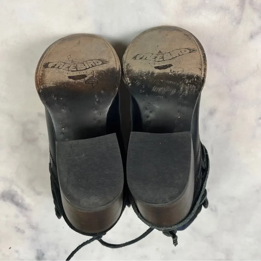 Freebird by Steven Casey Black Wrap Strap Ankle Booties Boho Festival Sz 8